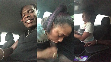 Ebony Slut gives Public Blowjob in Car