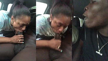 Ebony Slut gives Public Blowjob in Car