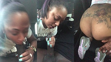 Ebony Slut gives Public Blowjob in Car
