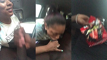 Ebony Slut gives Public Blowjob in Car