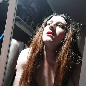 Narcissistic CD slut fells in love with herself in the mirror