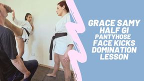 Grace and Samy half gi patyhose face kicks domination lesson