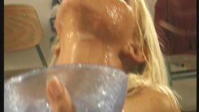 Blonde Sluts Drink Cum From Bowl in Group Gangbang
