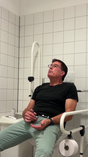 Spectacular moment from "Jerking off in a public restroom at the medical building. Unedited"
