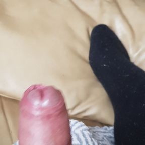 My Husband Lies on the Couch and Jerks off His Cock and Rides on a Dildo, Loves to Have a Dildo in His Ass Before Orgasm