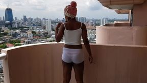 Thick Booty Hot Latina in Seethrough Micro Shorts - Hotel Balcony