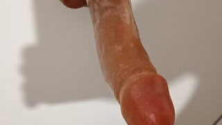 Blowjob, onani, gapende, liten, boblerumpe, boble – hjemmelaget solojentevideo av moden europeisk homofil som onanerer med dildo