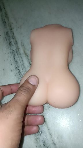 Boy play with sex doll pussy