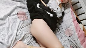 My maid, bound on the bed, tempted me with her feet