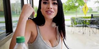 Victoria June flaunts big tits at public pickup