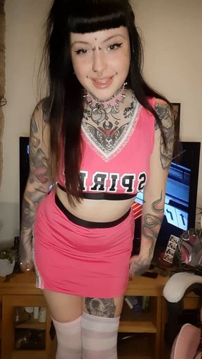 Tattooed goth cheerleader sucks and fucks!