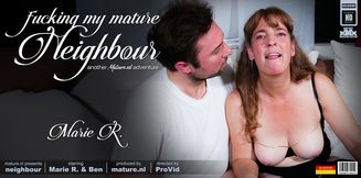 German mature amateur Marie R. loves to show her pierced pussy to her horny younger neighbour