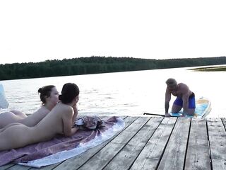 2 Angels Took Their Clothing off on the Lake. a Passing Surfer Had Sex in the Open Air