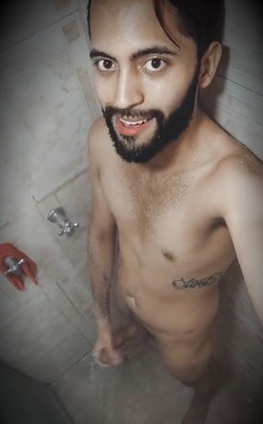 Taking care of my morning wood in the shower