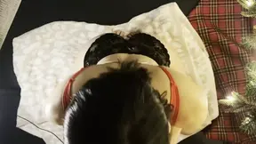 Tiny slut gets huge Christmas cumload in front of tree