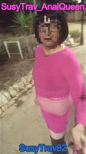 Outdoor Public Slutwalk in Sexy Pink Outfit