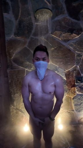 Naked Asian Muscle Hunk Dawn Outdoor Shower Flex - Thick Biceps, 6-pack Abs, V-taper Back & Big Cumshot