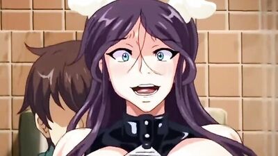 Two busty babes take turns riding a dildo in a kinky bathroom orgy