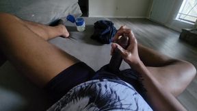 Hot guy with huge black cock wanks to a massive orgasm