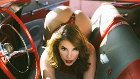 Big round ass Latin COUGAR model La Sirena 69 posed in hot lingerie in the car