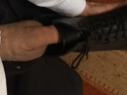 semi to hard, Randys hands free cum in friends black Dr. Martens boots