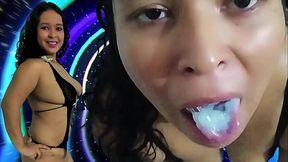 MILF swallowing cum. My cuckold does not have permission to fuckme, I masturbate for him. As consolation I suck his small cock, and I swallow his semen when he cums in my mouth. He'_s a faggot asshole