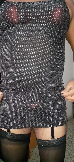Black Glitter Dress and Red Satin Lingerie