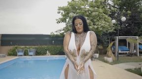 BBW with Big Tits and Long Nails Masturbating by the Pool