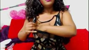 Big boobed ebony hottie fondling wet vagina with fingers