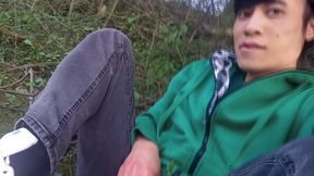 Jon Arteen gay twink's soft strokes risky outdoor, caught or not