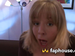 Horny teenager in black pantyhose tightly holds her diminutive tits, and her puss is aching for this thick XXX!