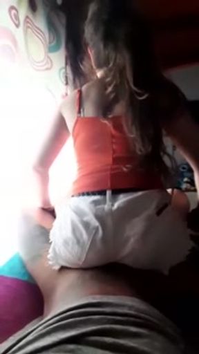 My stepsister discreetly rides my cock while our parents are downstairs