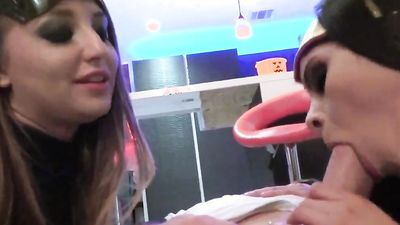 College porn party and friend Halloween Scare