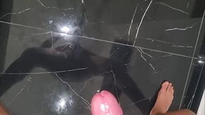 Babe moans with intense orgasm as she drinks from his big cock