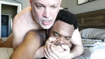 Black stud rides white cock bareback in rough anal pounding