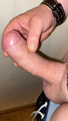 Long uncut cock jerk off