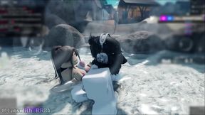 Asian baddie gives blowjob in hot outdoor spring