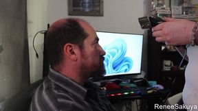 Headshaving and bead touch up, Renee Sakuya shaving his head to bald and touching up his beard 1080