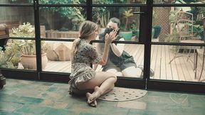 Hot blonde lesbian MILF Astrid Miss teases and fucks Charlie Forde