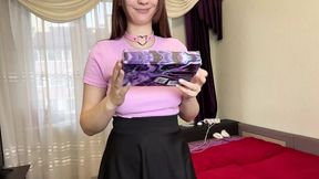 Newbie explores her first dildo &mdash;  unpacking and self-pleasing