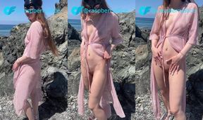 Petite princess teases on a public beach before sex