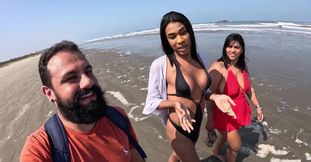 Baianinha Trans Fucks Couple on the Beach