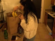 Hanging out and playing with pornstar Leena Lux and her hairy pussy POV