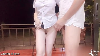 Teacher fucks a female student outside the balcony.