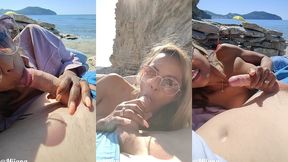 exhib a la plage , je suce pour tout prendre dans la bouche