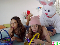 Easter bunny custome creampie surprise for stepsister a