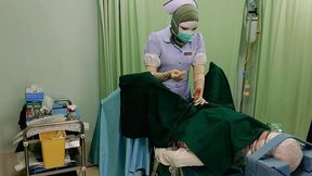 Intern Nurse Iodine Penis Urethra Disinfection & Multiple Handjob Milking