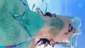 Red sheer flowing skirt, hibiscus bikini, and underwater!