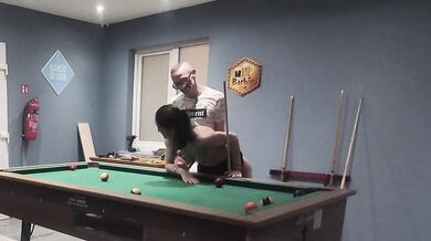 Belgian Tattooed MILF Waitress Slurps Thick Cocks By The Billard Table