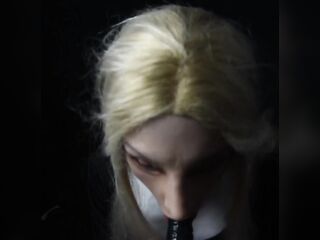 Nun in female mask practices oral on ding-dong